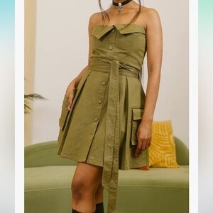 The Drop Women's Martini Olive Strapless Cargo Mini Dress by @takkunda